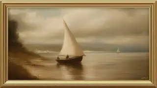 Vintage Sailboat Seascape | Vintage Moody Landscape TV Art With Gold Frame | 2 Hour TV Screensaver