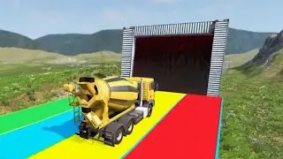 Truck Cars Vs Colored Water Wall Vs Potholes Vs Speedbump - BeamNG.Drive - Beamng 4 Crash