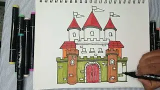 Easy draw-Genie lamp in the mysterious castle, genie drawing