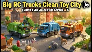 Big RC Garbage Trucks Clean Toy City 🚛 | Morning City Cleanup with Animals 🐶🐱🐮