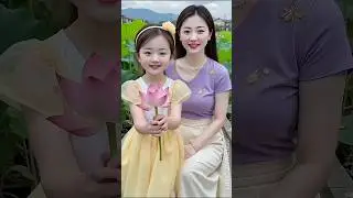 Beautiful Mom and Cute Baby Picking Lotus Flowers | Heartwarming Family Moments