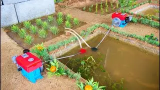 Diy mini water pump 2 Machine, Pump water from the pond into the field