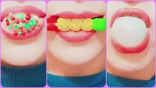A world of pleasure and peace! The sounds of eating Mok Bang colorful emoji pastilles and bubble gum