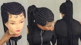 diy most realistic braided ponytail wig using expression braid Extension-no closure  #braidedwig