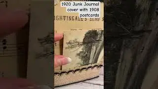 1920s ￼Junk Journal Cover and 1908 postcards pocket -Hyperstamper.etsy.com