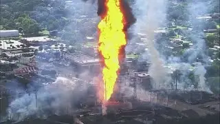 Natural gas pipeline spewing fire into the air outside Houston