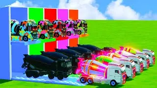 Garage with Colors - ALL MIXER TRUCK WITH DOUBLE FLATBED TRAILER TRUCK, SCANIA, VOLVO, IVECO - FS22