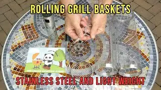 LivelyLifestyle 2-Pack Rolling Grill Baskets w Glass Oil Spray Bottle for Veggies, Meat & Shrimp
