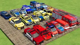 TRANSPORTING CARS, AMBULANCE, POLICE CARS, FIRE TRUCK OF COLORS! WITH TRUCKS! - FS 22