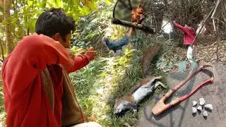 Epic Hunting Bird squirrel slingshot 💀|asmr Hunt & cooking delicious meat|How to use Survival 