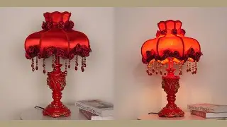 Aeyee Elegant Table Lamp with Fabric Lampshade, Antique Flower Decorative Bedside Desk Lamp