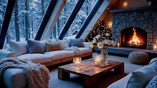 Winter Piano by the Fireplace ❄️ White Room with Snowy View | 5 Hours Calm Music & Relaxation
