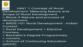 Concept of Rural Development UNIT 1 Block 3 BRDE-101 SOCE IGNOU #audiobooks #ignouaudiobooks