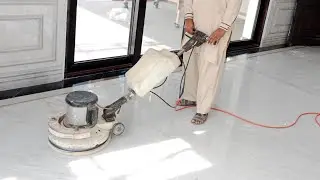 Carrara White Marble Floor Crystallization in Progress