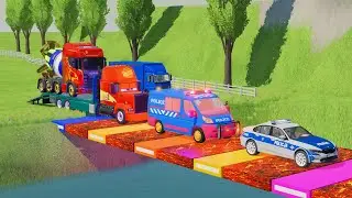 AURA FARMING - ALL MIXER TRUCK WITH DOUBLE FLATBED TRAILER TRUCK, POLICE #100