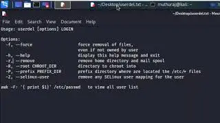 kali linux user delete (userdel) command