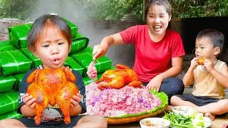 How to Cook Colorful Sticky Rice to Sell at Market - Grilling Giant Chicken for Lunch