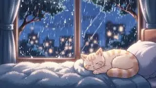 Anime Cat Sleeping 🌙🐱 | Lofi Rain & Purring Sounds for Relaxation