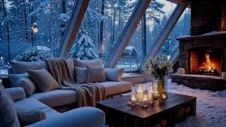Cozy Winter Piano in a White Room ❄️🎶 | Snowy Window & Fireplace Ambience ,Meditation (5 Hours)