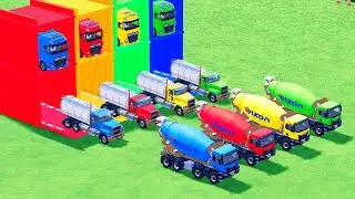 Garage with Colors - ALL MIXER TRUCK WITH DOUBLE FLATBED TRAILER TRUCK, MERCEDES, DAF, TATRA - FS22