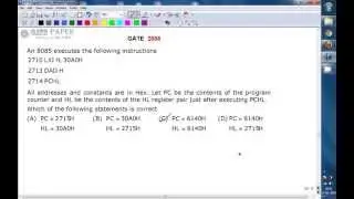 GATE 2008 ECE Contents of HL register pair after program execution, 8085 microprocessor