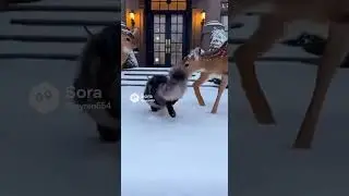 Norwegian forest cat playing with deer