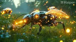 Ethereal Enchantment: Fluorescent Fireflies Dancing Among Future Fields