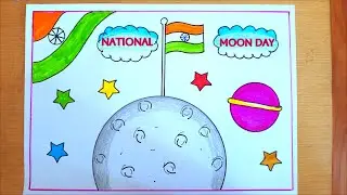National Moon Day poster drawing easy| Chandra Dinam drawing| International Moon Day poster drawing