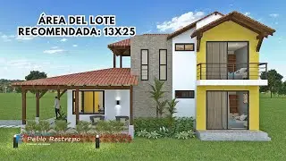 'PLANOS CASA CAMPESTRE COLONIAL' 178 M2 en DOS PISOS [Dise&ntilde;o de 13x25] | Arq Pablo Restrepo