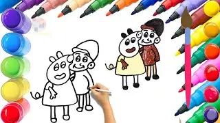 How To Draw cute Peppa Pig With Boy Drawing, Painting & Coloring For Kids and Toddlers_🌈🎨