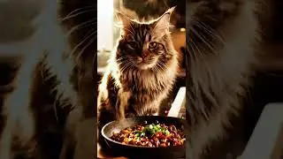 Maine Coon chef cooking bulgogi 😺🥩 #RealCat #foodiecat #cat #catchef #cute #lovelycat #catblogger