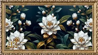 White Lotus Flowers Gold Frame TV Art Screensaver 4K