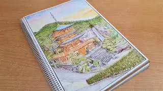 Japanese Temple Drawing on a Mountain  #realism  #art  #drawing