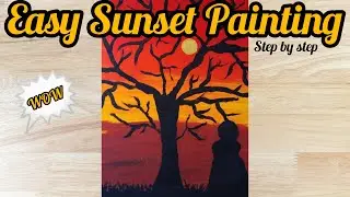 Easy Sunset Painting for Beginners | Step by Step Tutoria l#SketchArt #VisualSketchArt#painting