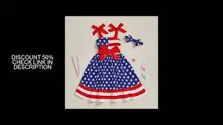 Girls Fourth of July Outfits American Flag Print Ruffle Sleeveless Dress with Matching Headband for