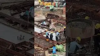 Easy work to have good firm foundation of building w/ concrete funnel in pouring cements #satisfying