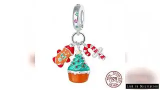 925 Sterling Silver Christma Tree Cupcake Gingerbread Man Candy Cane Pendant Fit Original Charm Brac