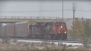 CN Train Spotting HD: CN 2320 & 2432 Departs M315 South On A Snowy September Day 1/4 9/13/18