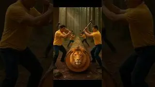 Rescue lion from giant log 🪵🤯#ai #shortfeed #animals #lion #funny #youtubeshorts #shorts