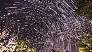 Composite Star Spin timelapse clip set with purple UFO streak V09879