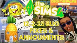 Reviewing The Sims 4 Bug Fixes & Announcements from 12-2-25 ... and most of it is SPONGEBOB themed?!