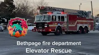 Bethpage fire department Ladder 4 responding to a Elevator rescue 