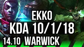 EKKO vs WARWICK (JGL) | 10/1/18, 72% winrate, Legendary | KR Master | 14.10