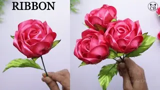 Very Cute!!🤩 Satin Ribbon Rose Bouquet🌹Easy Trick- Try it out.