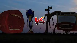 TEAM Siren Head & Bus Eater VS TEAM Sonic.EXE & Train Eater CAUGHT on CAMERA..!