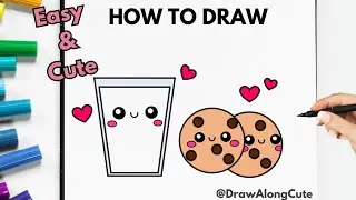 How to Draw - CUTE MILK & COOKIES || Step by Step Drawing for Christmas