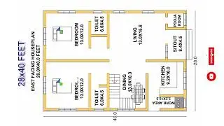 28x40 FEET EAST FACING HOUSEPLAN | 2BHK, STAIR , POOJA... | @ArchitecDaily | V N-163🌹❤️