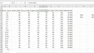 Totaling marks and getting percentage of all students in Excel
