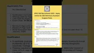 OPSC VAS Recruitment 2025 - Apply Online for 506Veterinary Assistant Surgeon Posts