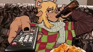 noel deltarune drinking BEER and eating CHIPS while watching TV ! (tenna reference)